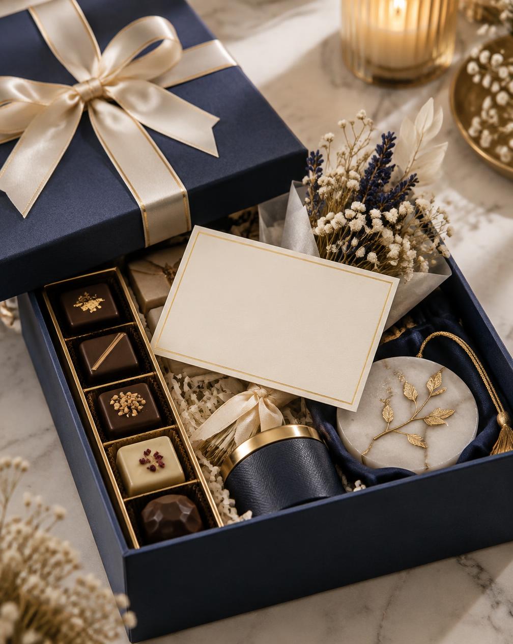 Personalised gift box with chocolates and a keepsake